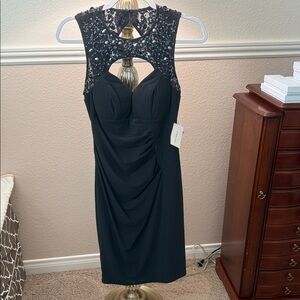 Cache Dark Gray Backless Dress with Embellished Shoulders